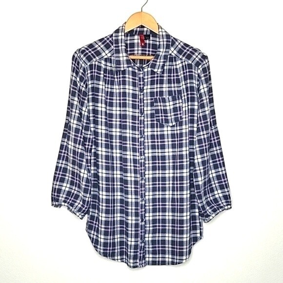 H&M DIVIDED Plaid Gray Pink Long Sleeve Button Up Shirt size 4 Pintuck Collared - Picture 1 of 16